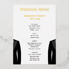 Elegante Real Gold Foil Gay Wedding Menu Cards Folieneinladung