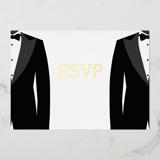 Elegante Real Gold Foil Gay Wedding RSVP Karten (Vorderseite)