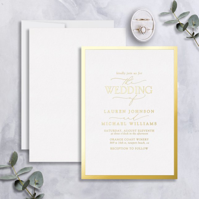 Elegante Real Gold Foil Moderne Kalligrafie Hochze Folieneinladung (Von Creator hochgeladen)