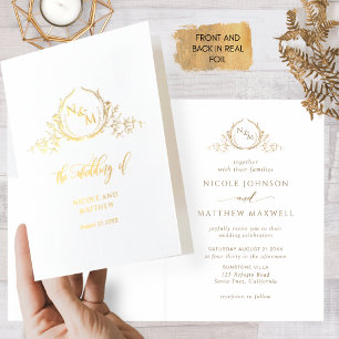 Elegante Real Gold Foil Monogramm, geflochtene Hoc Folienkarte