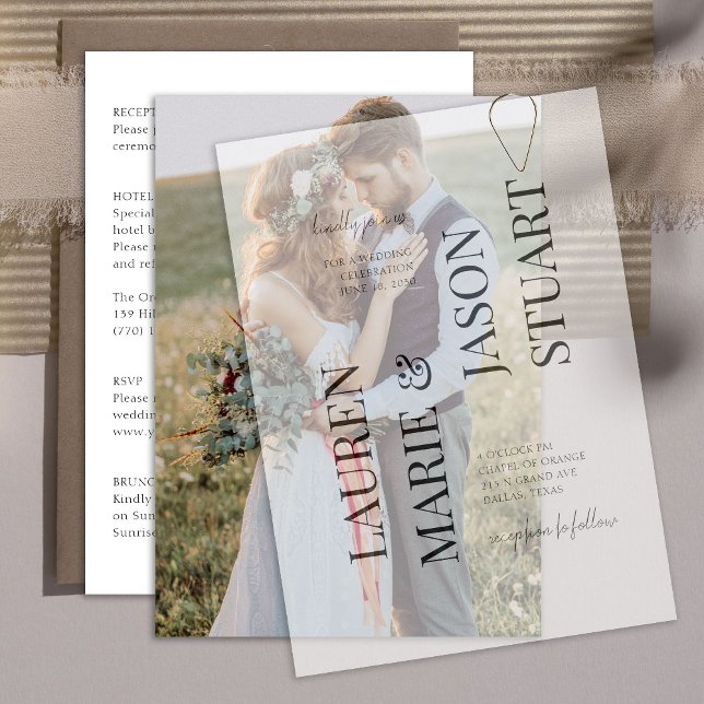 Elegante Real Vellum Overlay Einfaches Foto Hochze Einladung (Von Creator hochgeladen)