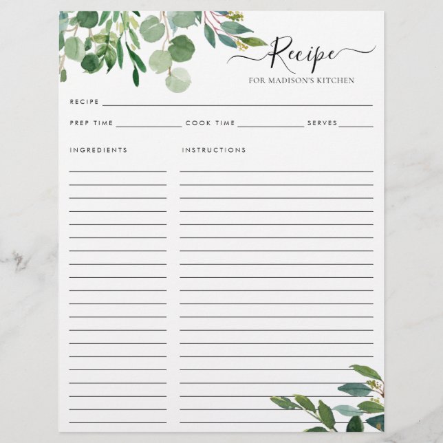 Elégante recette de cuisine Feuille Eucalyptus (Devant)