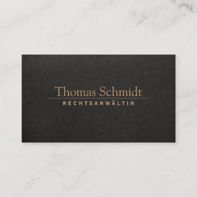 Elegante Rechtsanwalt Imitat schwarzem Leinen Visitenkarte (Vorderseite)