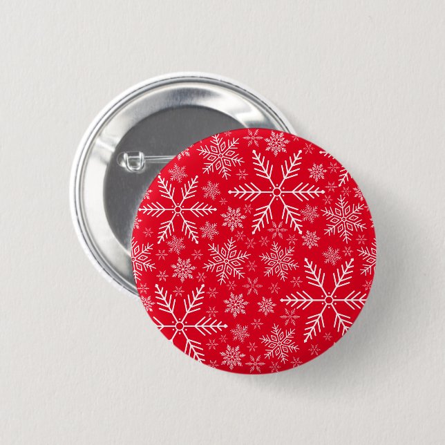 Elegante Red Aqua Weißer Winter Snowflake Button (Vorne & Hinten)