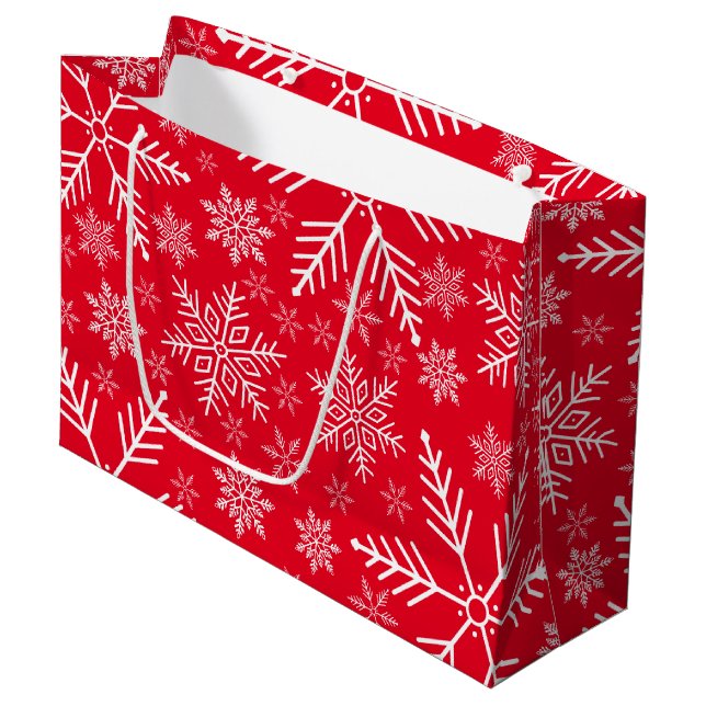 Elegante Red Aqua Weißer Winter Snowflake Große Geschenktüte (Vorderseite Schrägansicht)