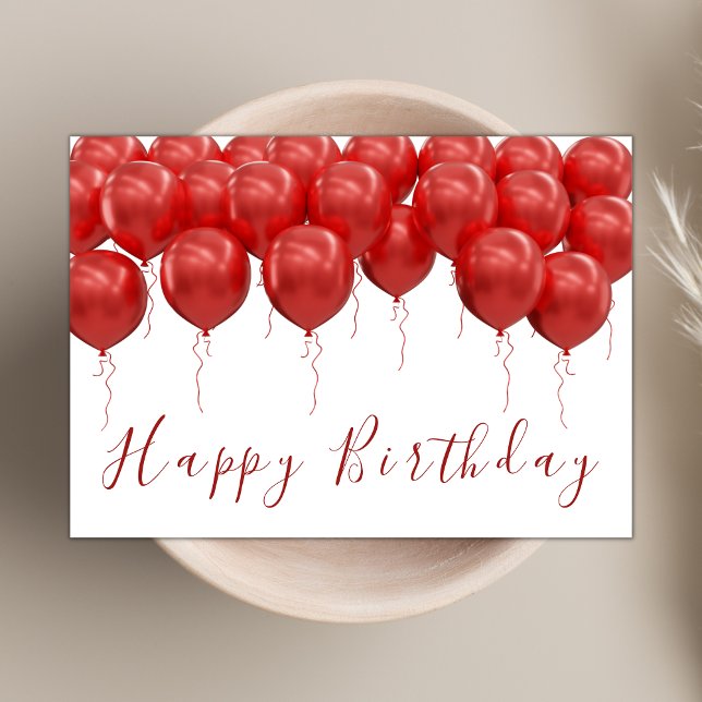 Elegante Red Balloons Modernes Script Happy Birthd Karte (Von Creator hochgeladen)