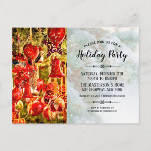 Elegante Red Baubles und Bells Holiday Party Einladungspostkarte