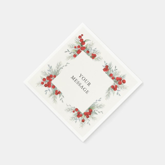 Elegante Red Berries Weihnachtsfeier Serviette (Ecke)