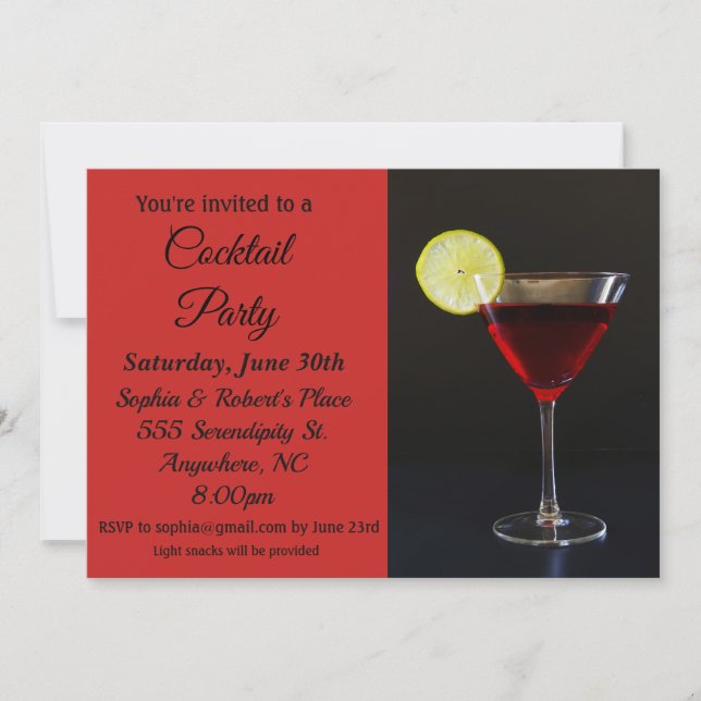 Elegante Red Black Cocktail Party Einladung (Vorderseite)