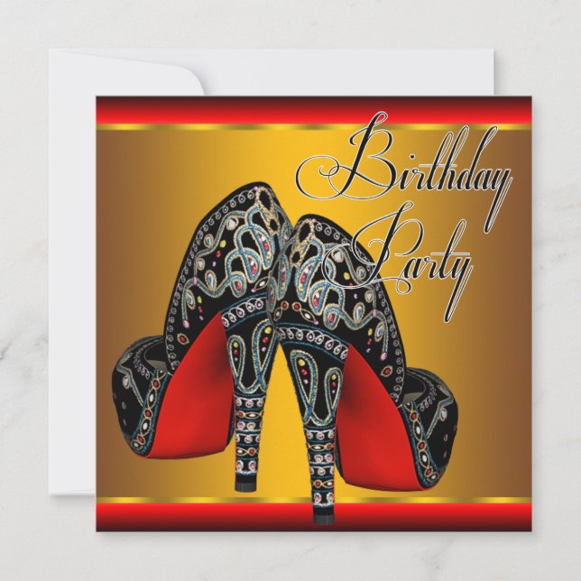 Elegante Red Black Gold Geburtstagsparty Einladung (Vorderseite)