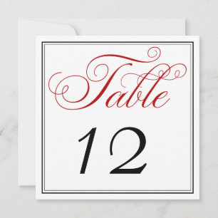 Elegante Red Black & White Script Tischnummer Card