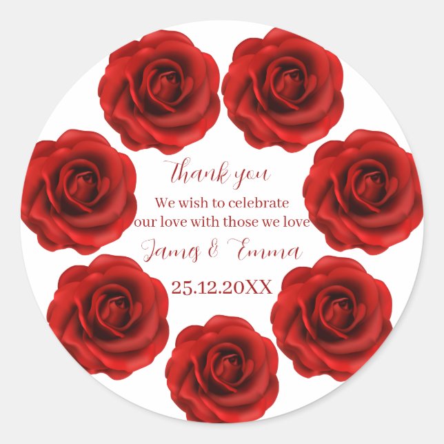 Elegante Red Blume Custom Wedding Runder Aufkleber (Vorderseite)