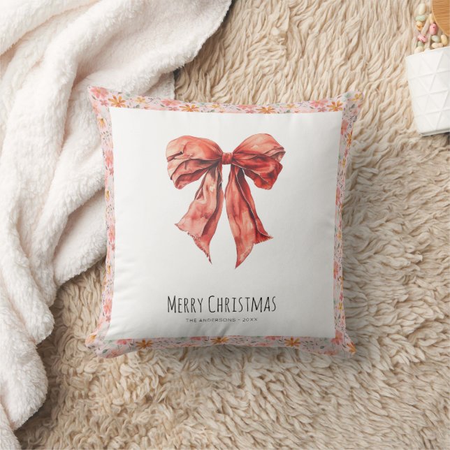 Elegante Red Bow Coquette Minimalistische Weihnach Kissen (Decke)