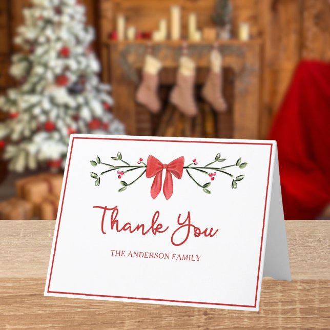 Elegante Red Bow Personalisierte Familie Weihnacht Dankeskarte (Von Creator hochgeladen)