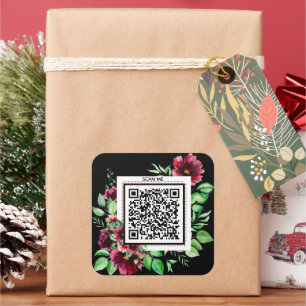 Elegante Red Burgundy Rose Blume Danke QR Code Quadratischer Aufkleber