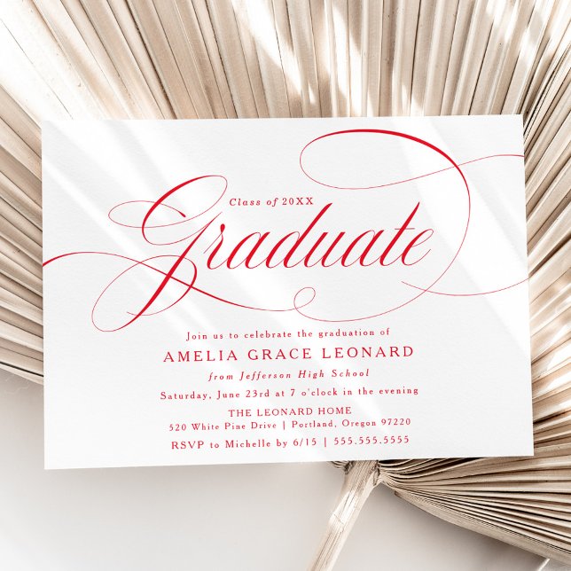 Elegante Red Calligraphy Graduation Party Einladung (Von Creator hochgeladen)