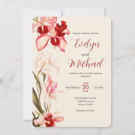 Elegante Red Cattleya Orchids Blume Hochzeit Einladung