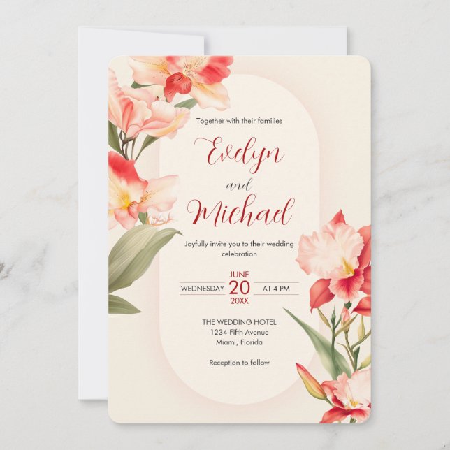 Elegante Red Cattleya Orchids Blume Hochzeit Einladung (Vorderseite)