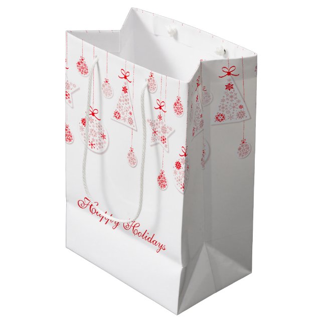 Elegante Red Christmas Decoration Geschenktasche Mittlere Geschenktüte (Vorderseite Schrägansicht)