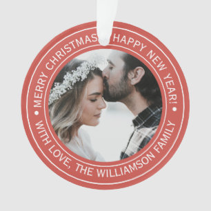 Elegante Red Christmas Monogram Foto Ornament