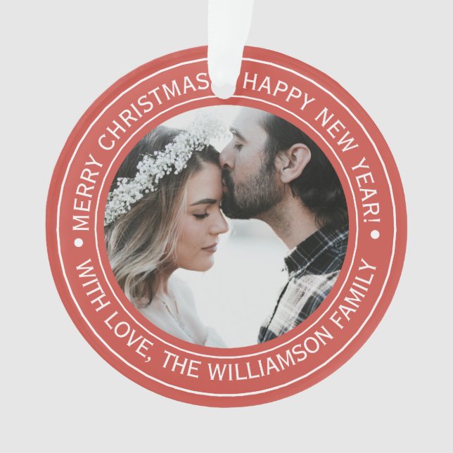 Elegante Red Christmas Monogram Foto Ornament (Vorderseite)
