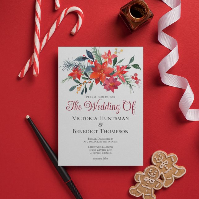 Elegante Red Christmas Poinsettia Floral Wedding Einladung (Von Creator hochgeladen)