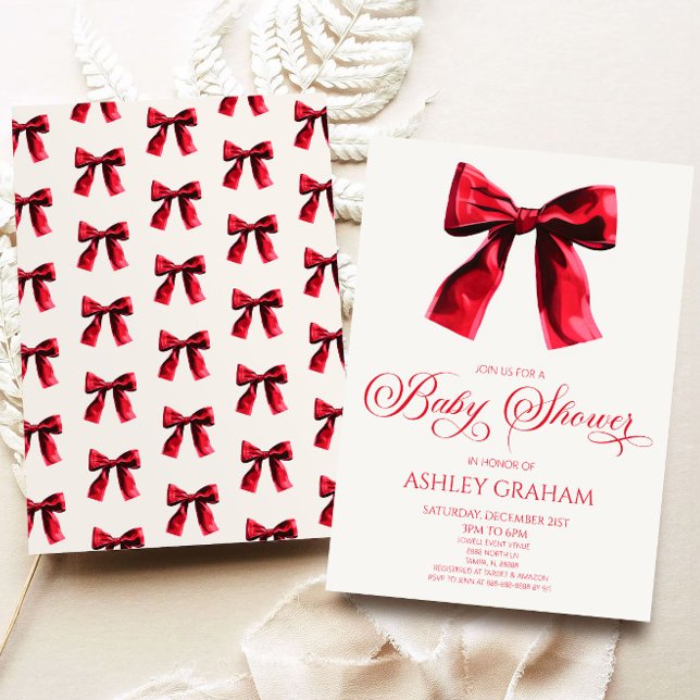 Elegante Red Coquette Bow Baby Shower Einladung (Von Creator hochgeladen)