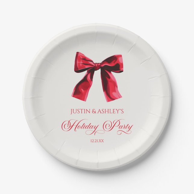 Elegante Red Coquette Bow Holiday Party Pappteller (Vorderseite)