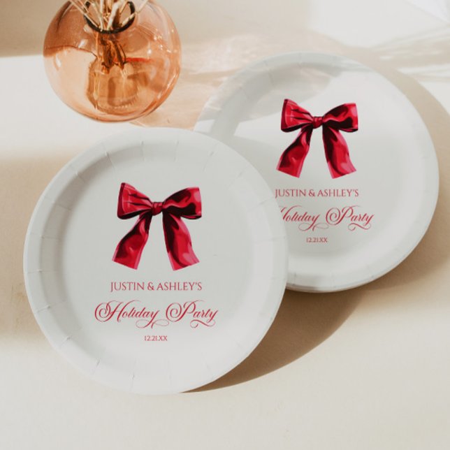 Elegante Red Coquette Bow Holiday Party Pappteller (Von Creator hochgeladen)