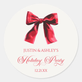 Elegante Red Coquette Bow Holiday Party Runder Aufkleber