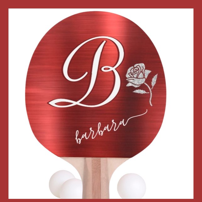 Elegante Red Custom Monogram Name Glitzer Rose Tischtennis Schläger (Von Creator hochgeladen)