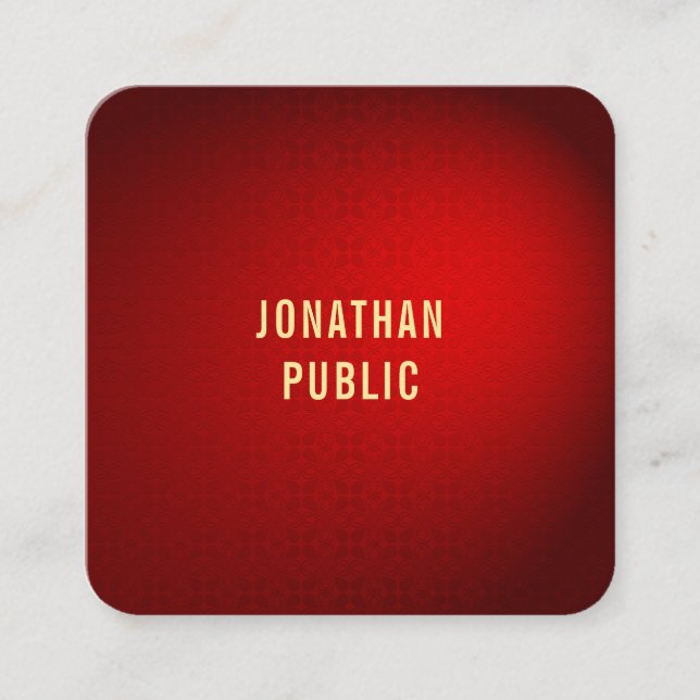 Elegante Red Damask Gold Text Trendy Template Quadratische Visitenkarte (Vorderseite)