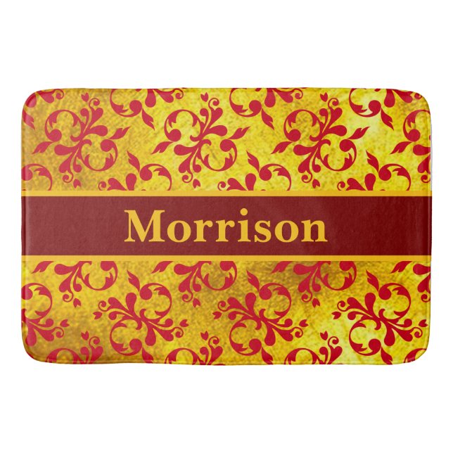 Elegante Red Damask und Gold Textur Badematte (Vorderseite)