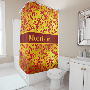 Elegante Red Damask und Gold Textur Duschvorhang