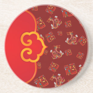 Elegante Red Dragon Chinesisch Neues Jahr Lucky Sy Getränkeuntersetzer
