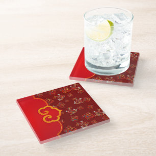 Elegante Red Dragon Chinesisch Neues Jahr Lucky Sy Glasuntersetzer