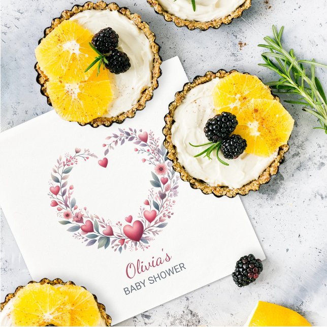 Elegante Red Floral Heart Baby Shower Serviette (Von Creator hochgeladen)