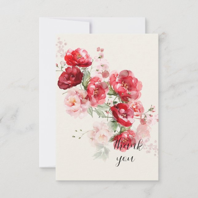 Elegante Red Floral Simple Cream Wedding Dankeskarte (Vorderseite)