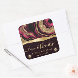 Elegante Red Foil und Gold Glitzer Agate Wedding Quadratischer Aufkleber