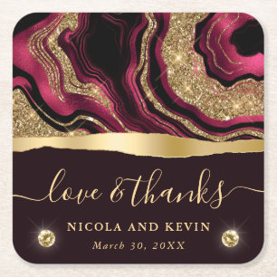 Elegante Red Foil und Gold Glitzer Agate Wedding Rechteckiger Pappuntersetzer