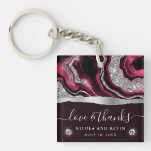 Elegante Red Foil und Silver Glitzer Agate Wedding Schlüsselanhänger