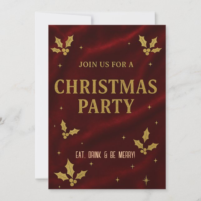 Elégante Red & Gold Christmas Party Invitation (Devant)