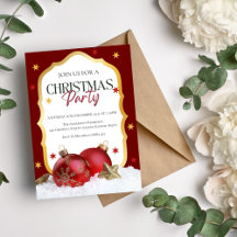 Elégante Red & Gold Christmas Party Invitation