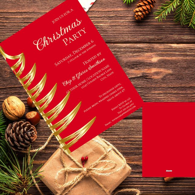 Elégante Red & Gold Christmas Party Invitation (Créateur téléchargé)