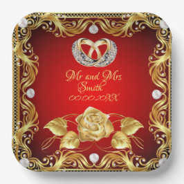 Elegante Red Gold Diamond Personalisiert Pappteller