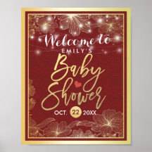 Elegante Red Gold Floral Frame Baby Dusche Willkom