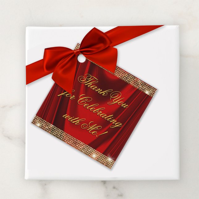 Elegante Red Gold Geburtstagsparty Geschenkanhänger (Elegant red and gold favor and gift tag. Add your own text to the front and back.)