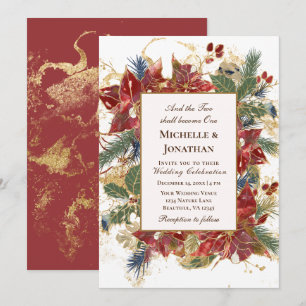 Elegante Red Gold Green Christmas Christliche Hoch Einladung