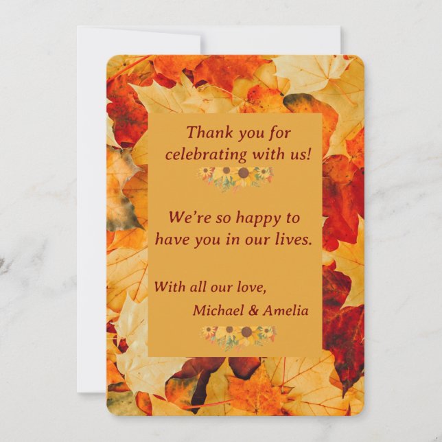 Elegante Red Gold Herbst Leaves Hochzeit im Herbst Dankeskarte (Vorderseite)