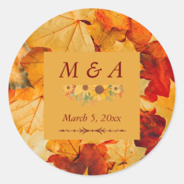 Elegante Red Gold Herbst Leaves Hochzeit Runder Aufkleber